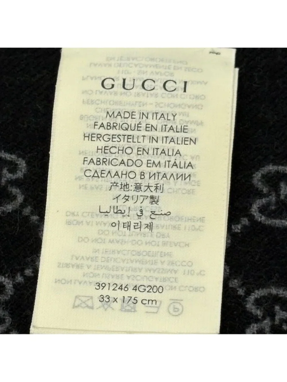 Gucci Double Jacquard GG Wool Scarf 33 175 Dark Gray Black
